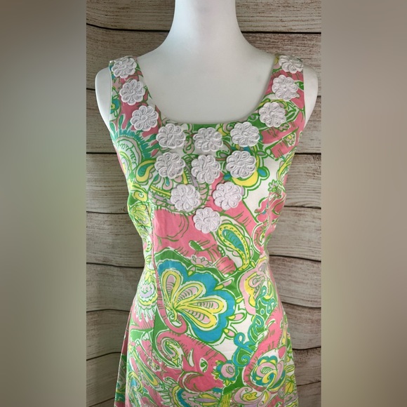 Lilly Pulitzer Nina Chin Chin shift dress size 2 pink green blue sleeveless - Picture 2 of 5